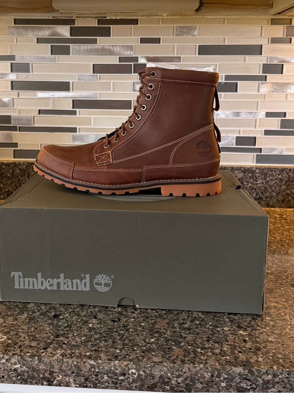 Timberland Men's Dark Brown Leather Moc Toe Lace-Up Boots